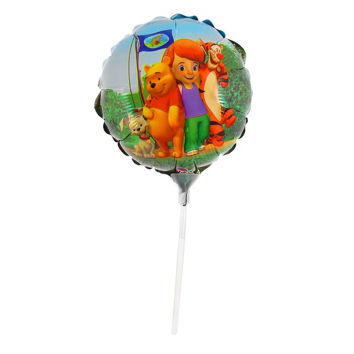 Шар фольгированный 9" "Надуй сам" Винни Пух, набор 3 шт., круг с палочкой