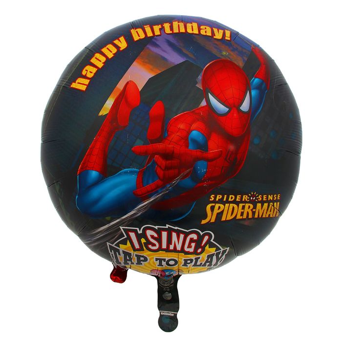 Шар фольгированный 28" Happy Birthday "Человек-паук", круг, музыкальный