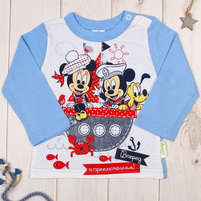 Футболка с длинным рукавом детская "Дисней беби: Вперед к путешествиям",Микки Маус и друзья, рост 68-74 (48) см, 6-9 мес, 100% хлопок