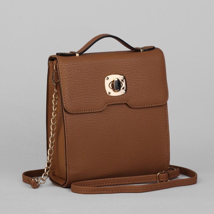 Сумка женская на клапане, 1 отдел с перегородкой, 1 наружный карман, длинная цепь, бежевая