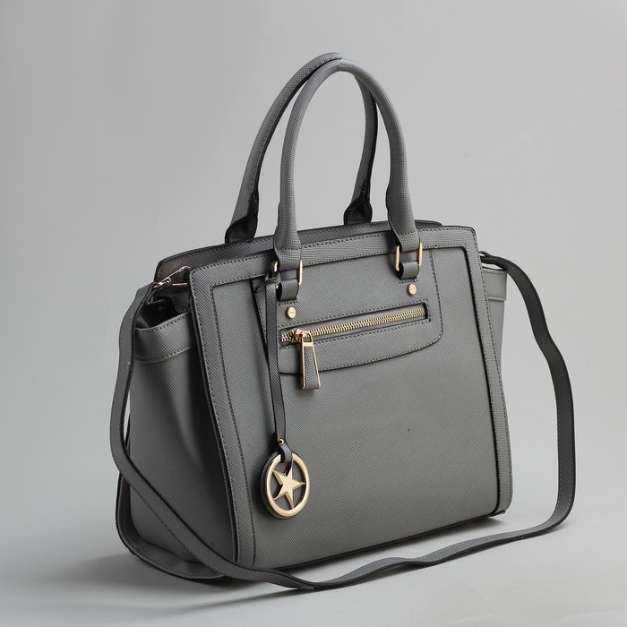 Сумка женская на молнии, 1 отдел, 1 наружный карман, длинный ремень, серая