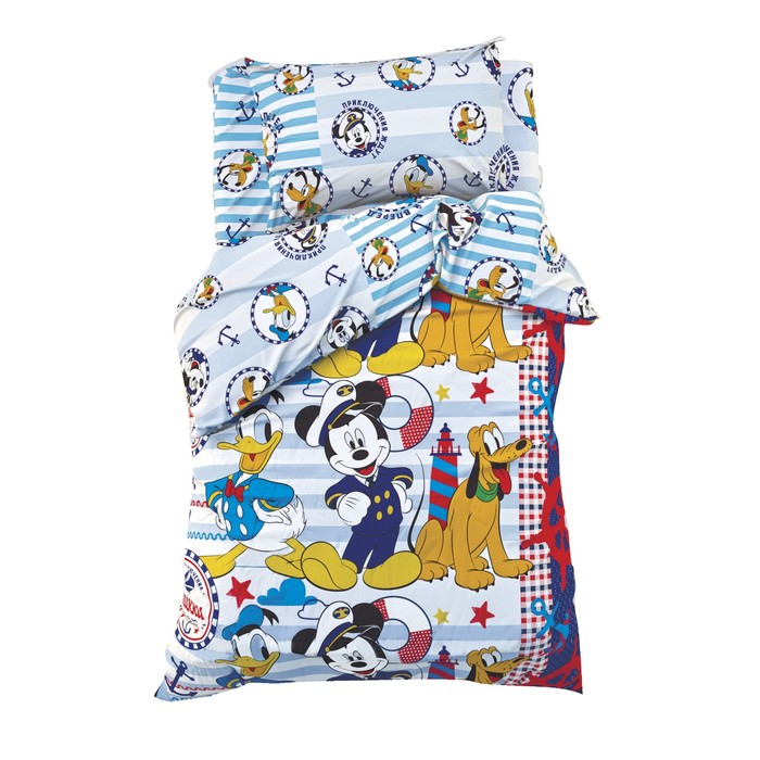 Постельное бельё 1,5 сп "Микки Маус и друзья: Приключения ждут", размер 143х215 см, 150х214 см, 50х70 см-1 шт., 100% хлопок