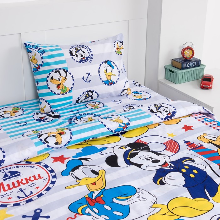Постельное бельё 1,5 сп "Микки Маус и друзья: Приключения ждут", размер 143х215 см, 150х214 см, 50х70 см-1 шт., 100% хлопок