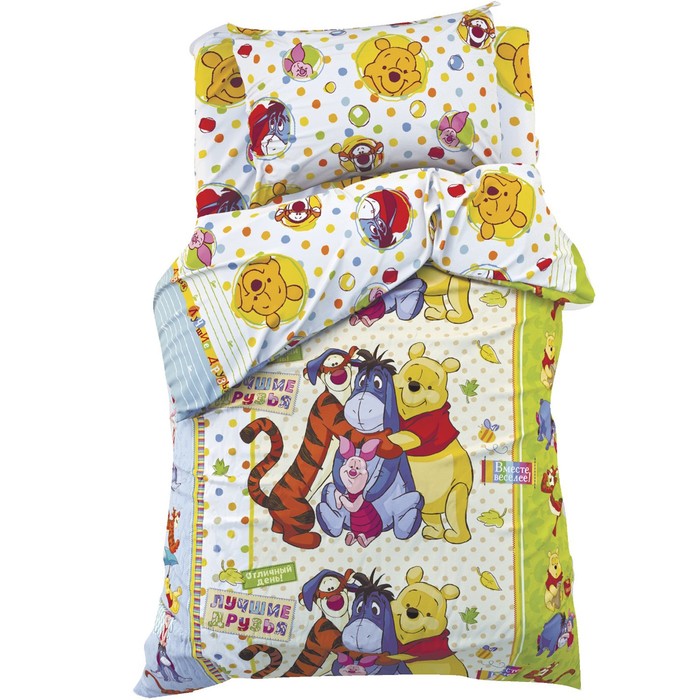 Постельное бельё 1,5 сп. "Медвежонок Винни и его друзья", размер 143х215 см, 150х214 см, 50х70 см-1 шт., 100% хлопок, бязь