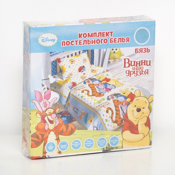Постельное бельё 1,5 сп. "Медвежонок Винни и его друзья", размер 143х215 см, 150х214 см, 50х70 см-1 шт., 100% хлопок, бязь