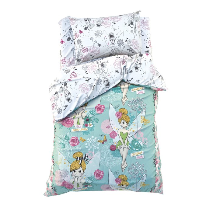 Постельное бельё 1,5 сп "Феи: Динь-Динь", размер 143х215 см, 150х214 см, 50х70 см-1 шт., 100% хлопок, бязь