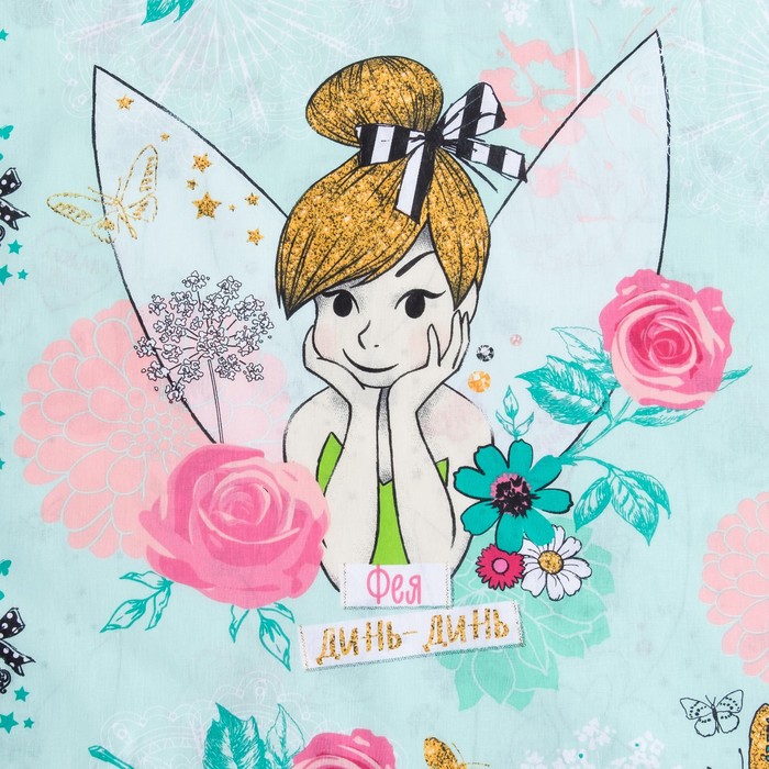 Постельное бельё 1,5 сп "Феи: Динь-Динь", размер 143х215 см, 150х214 см, 50х70 см-1 шт., 100% хлопок, бязь