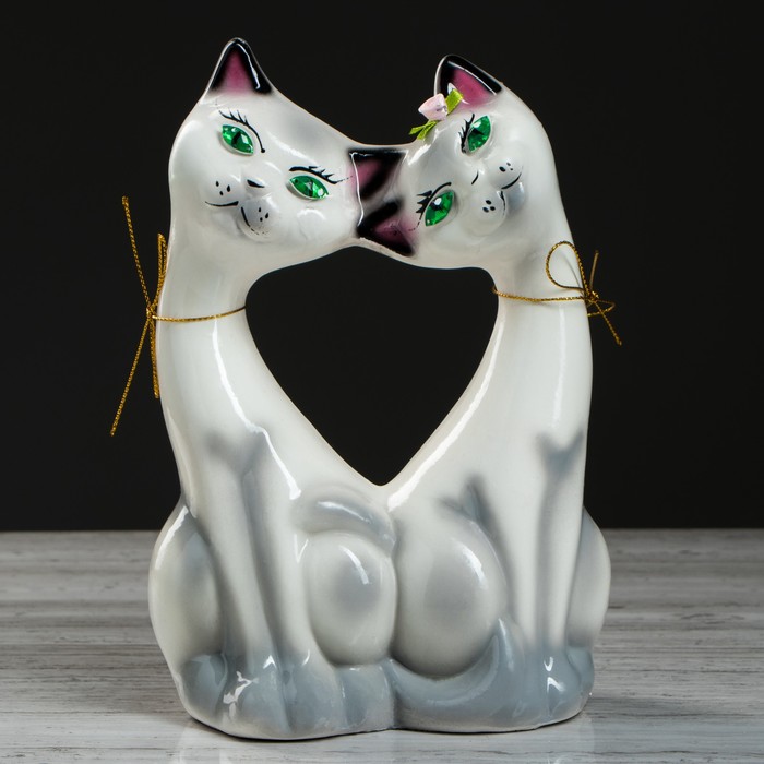 Копилка "Кошки" пара, глянец, бело-серая, тесьма