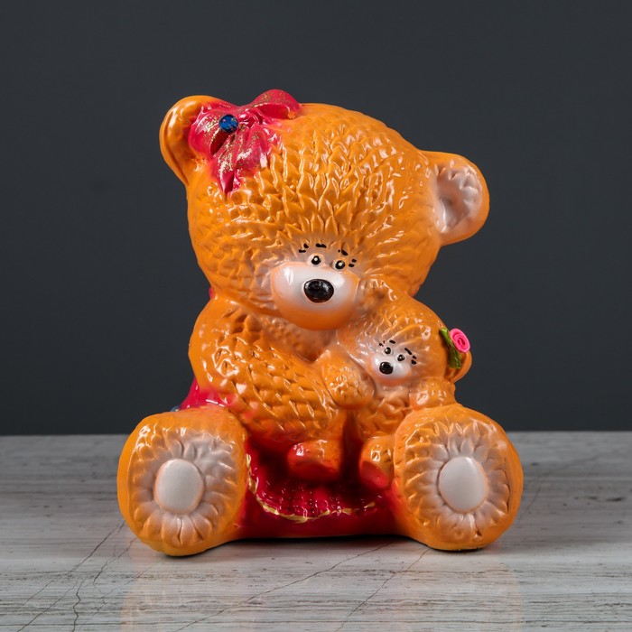 Копилка "Мишка с медвежонком" малая, глянец, бежевая