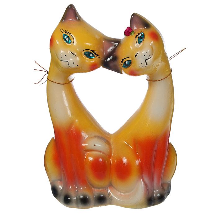 Копилка "Кошки" пара, глянец, жёлто-коричневая, тесьма