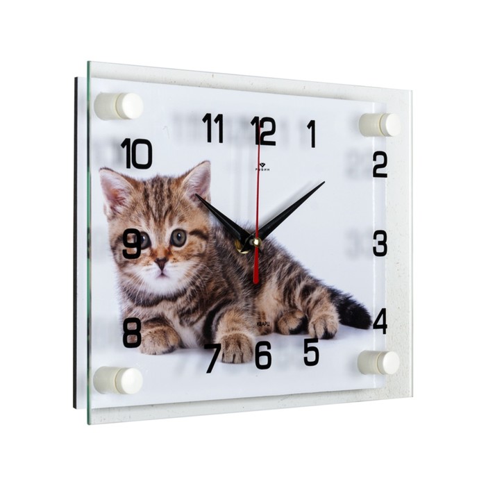 фото Часы настенные, интерьерные "котенок", бесшумные, 20 х 26 см рубин
