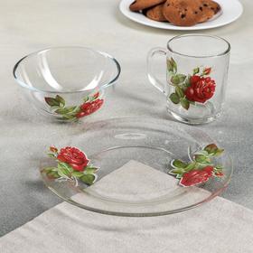 Набор для завтрака «Алая роза», 3 предмета: тарелка d=20 см, салатник d=13 см, кружка 250 мл, цвет МИКС от Сима-ленд