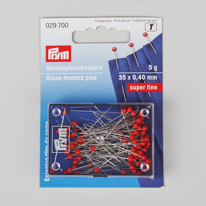 Булавки портновские, с красными стеклянными головками, для тонких тканей, 35мм