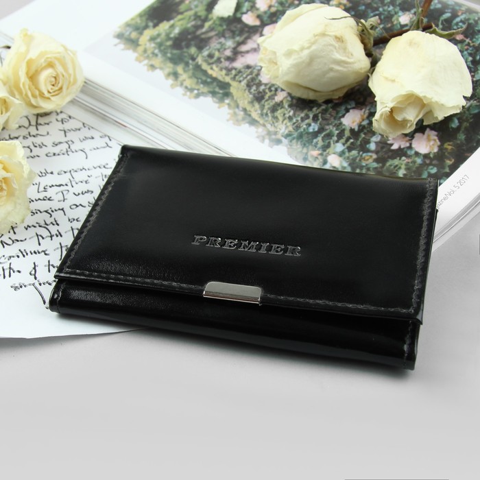 Кошелёк женский, 2 отдела, отдел для карт, отдел для монет, чёрный глянцевый