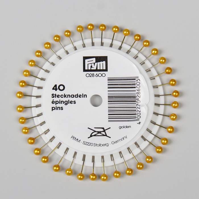 Булавки портновские с жемчужной головкой, 38мм, 40шт, золотистые