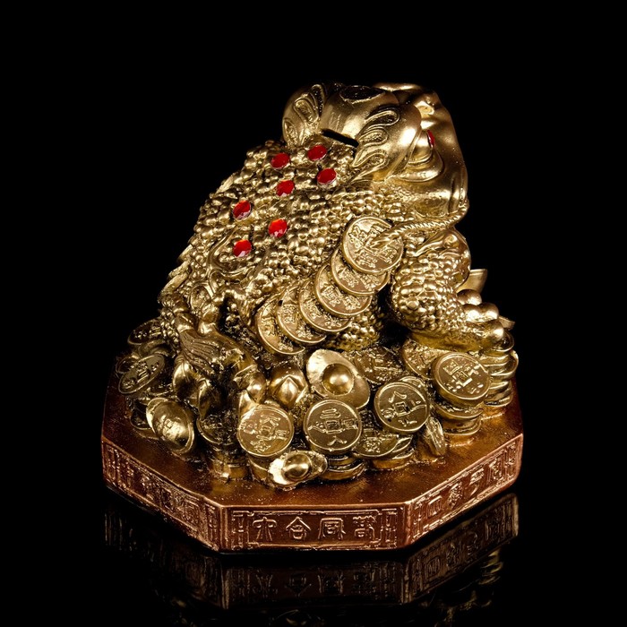 Копилка "Денежная жаба" большая, золото, стразы, подставка