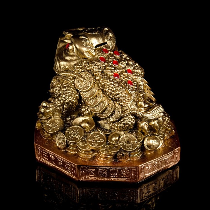 Копилка "Денежная жаба" большая, золото, стразы, подставка