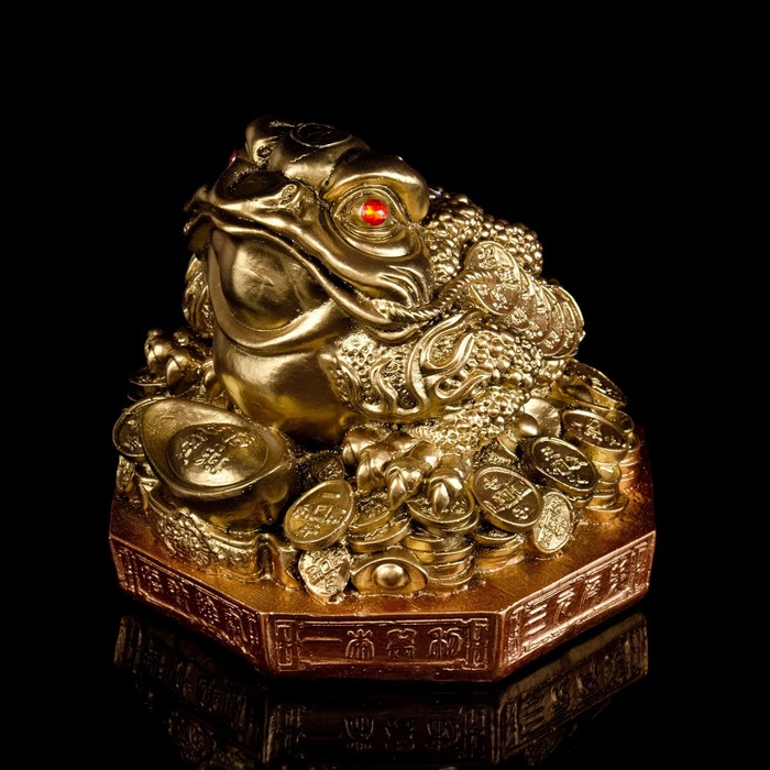 Копилка "Денежная жаба" большая, золото, стразы, подставка