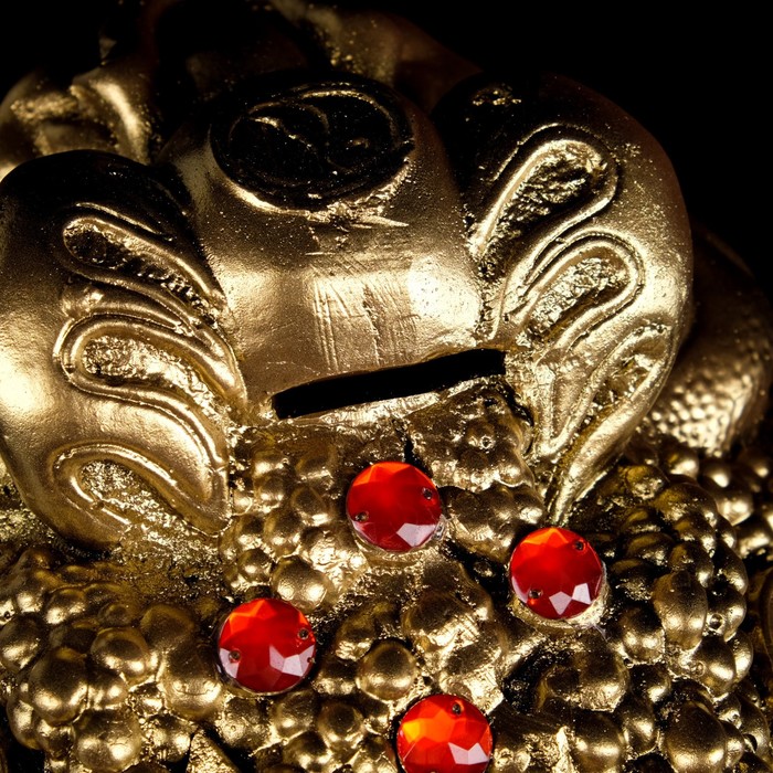 Копилка "Денежная жаба" большая, золото, стразы, подставка