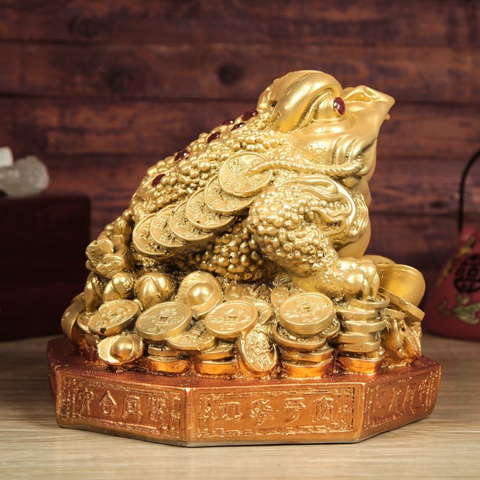 Копилка "Денежная жаба" большая, золото, стразы, подставка