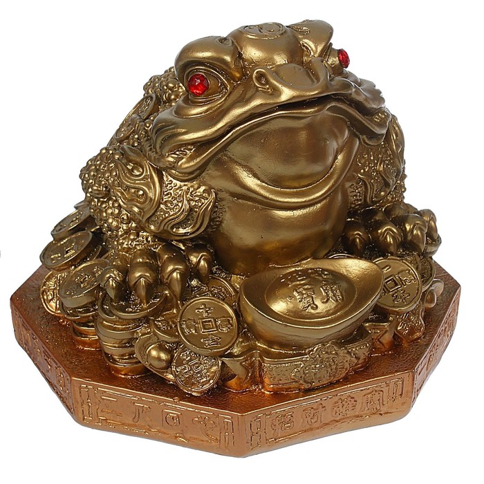 Копилка "Денежная жаба" большая, золото, стразы, подставка
