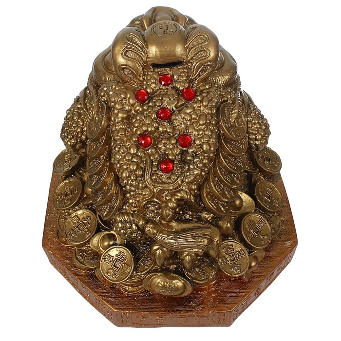 Копилка "Денежная жаба" большая, золото, стразы, подставка