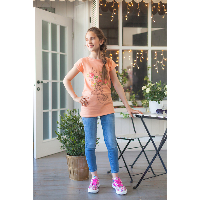 Платье для девочки, рост 98-104 см (30), цвет персик/принт (арт. 118Б-461)