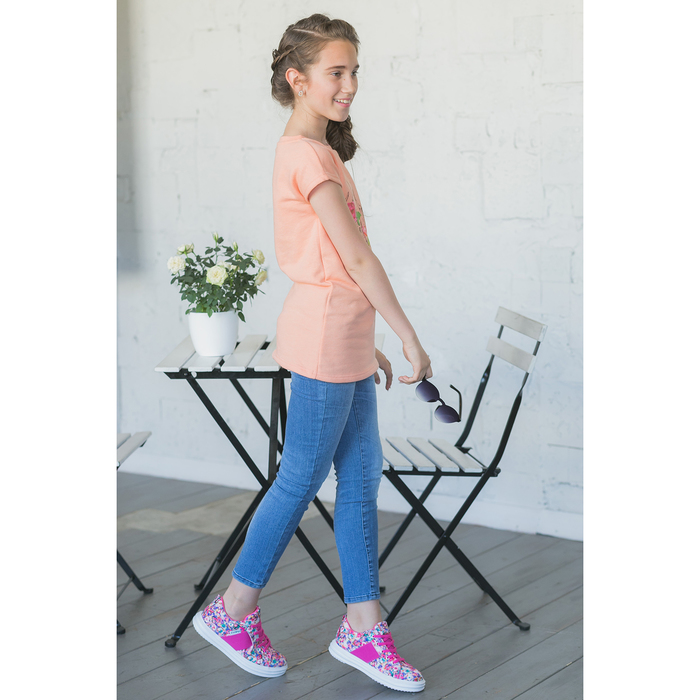 Платье для девочки, рост 98-104 см (30), цвет персик/принт (арт. 118Б-461)