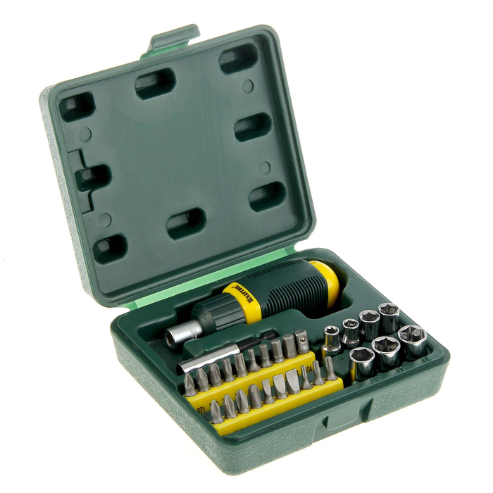 Отвертка KRAFTOOL, 29 предметов в наборе, реверсивные, с битами и торцевыми головками