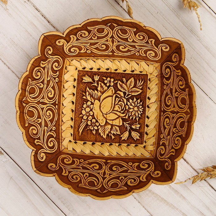 Конфетница «Розочка», 15×16×6 см, береста