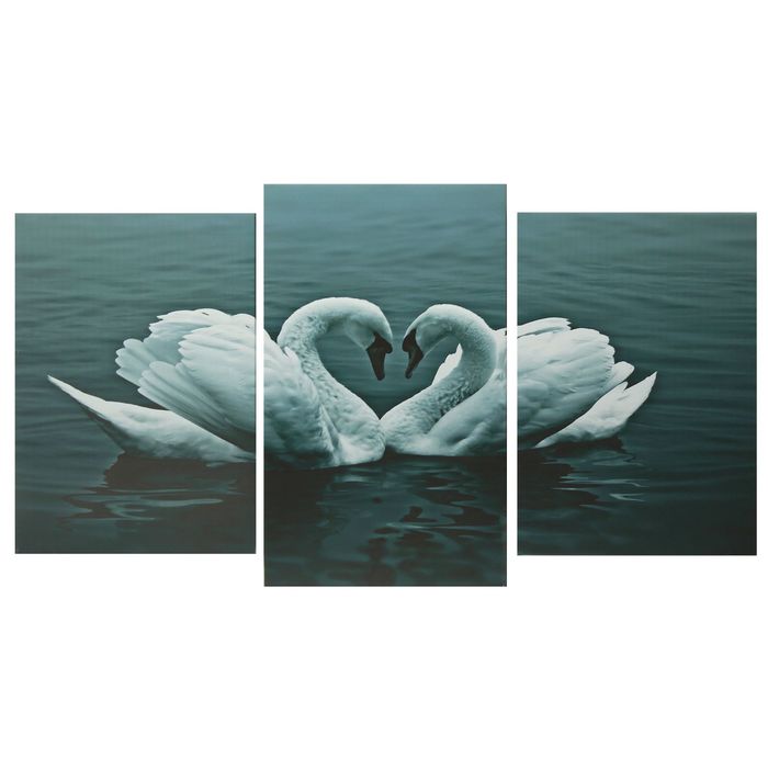 Модульная картина на подрамнике "Пара белых лебедей", 1 — 53×32, 2 — 45×32 см, 70×100 см