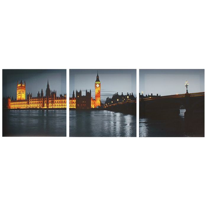 Модульная картина на подрамнике "Ночной Лондон", 3 шт. — 28×28 см, 28×84 см