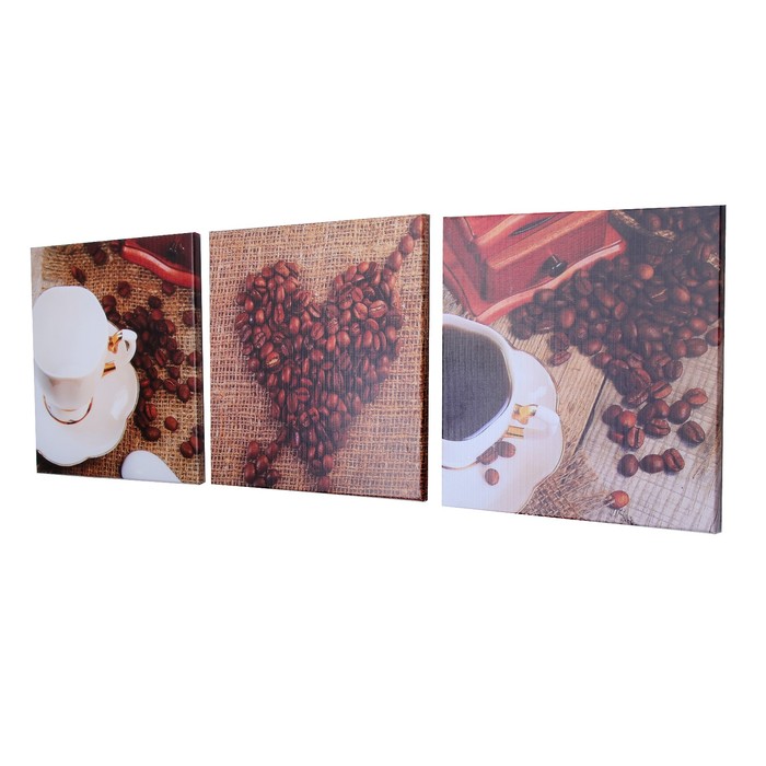 Модульная картина на подрамнике "Любимый напиток", 3 шт. — 28×28 см, 28×84 см