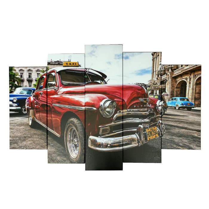 Модульная картина на подрамнике "Ретроавтомобиль", 2 — 53×16, 2 — 70×24, 1 — 80×34, 120×80 см