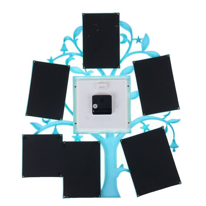 Часы настенные "Древо", голубые, циферблат микс + 6 фоторамок: 10 × 15 см (5 шт.) и 10 × 10 см