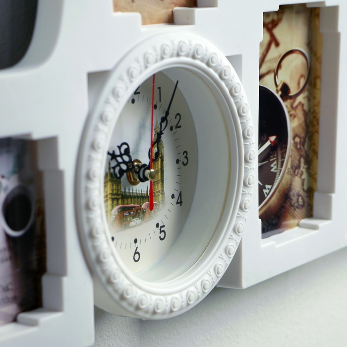 Часы настенные хайтек+4 фоторамки Love белые,цифер микс (фото10х10-2шт,10х15-2шт)32*52см микс