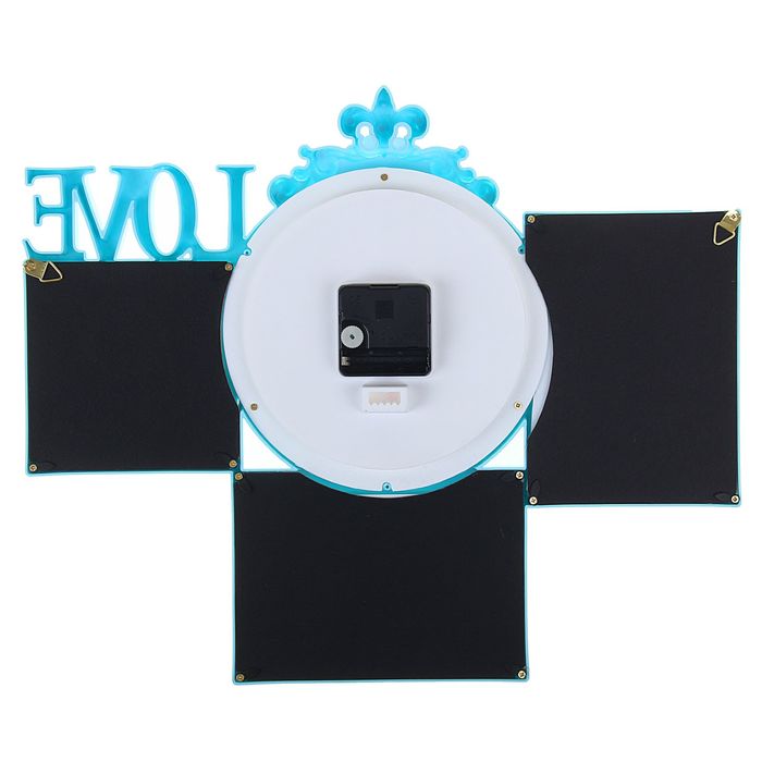 Часы настенные Love, голубые, циферблат микс + 3 фоторамки: 10 × 15 см (2 шт.) и 10 × 10 см