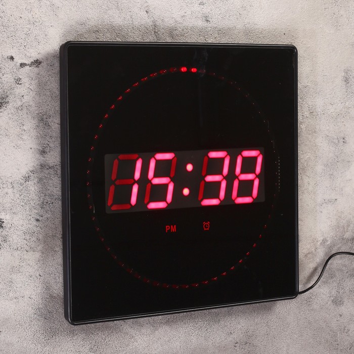 Часы настенные электронные, квадратные: будильник, время, температура, красные цифры