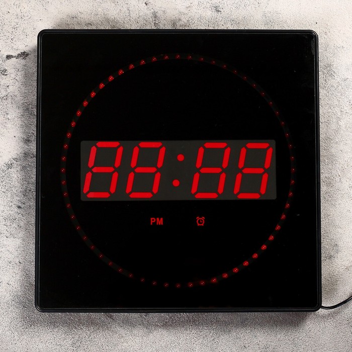 Часы настенные электронные, квадратные: будильник, время, температура, красные цифры