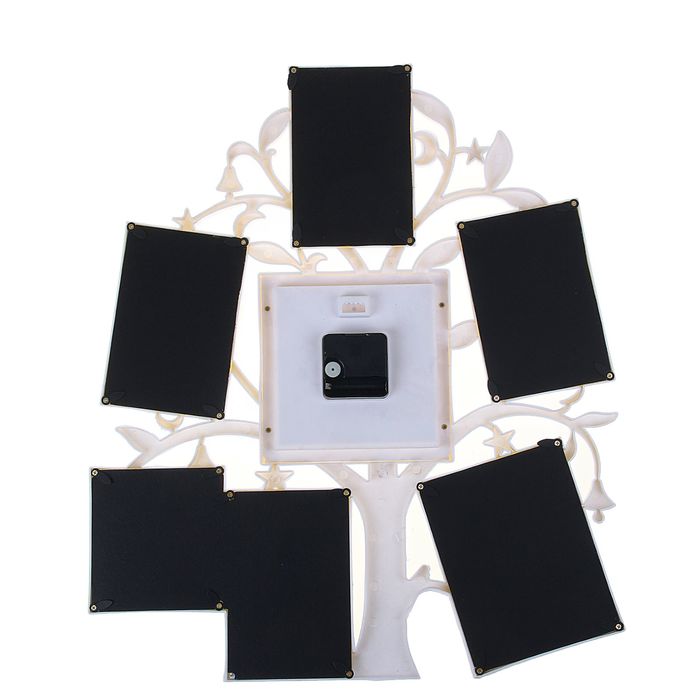 Часы настенные "Древо", 14 × 14 см, белые, циферблат микс + 6 фоторамок: 10 × 15 см (5 шт.) и 10 × 10 см