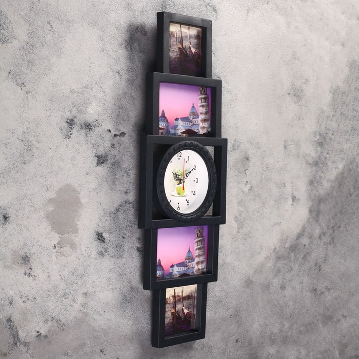 Часы настенные "Пирамида", чёрные, циферблат микс + 4 фоторамки: 10 × 10 (2 шт.) и 10 × 15 (2 шт.)