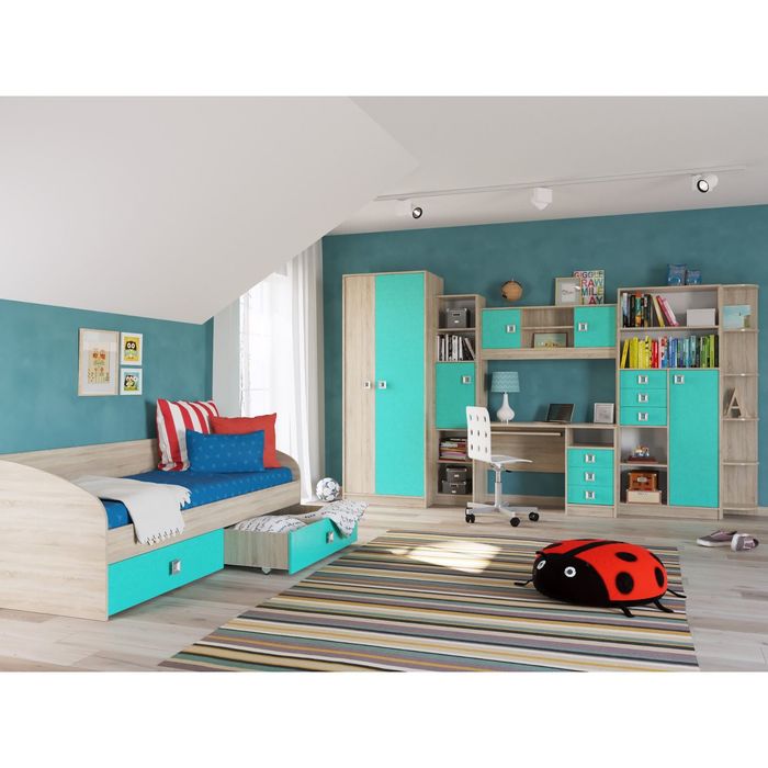 Кровать односпальная с двумя ящиками СИТИ 2045*850*735 Дуб сонома/Аква