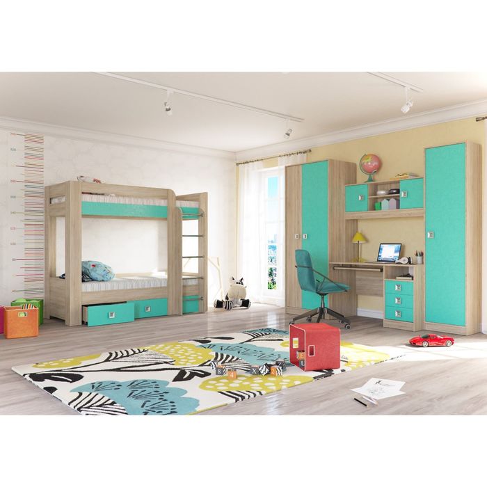 Кровать односпальная с двумя ящиками СИТИ 2045*850*735 Дуб сонома/Аква