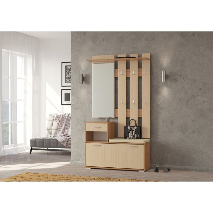 Вешалка с зеркалом ЛИРА 1000*280*1350 Ноче Ногаро темный/светлый