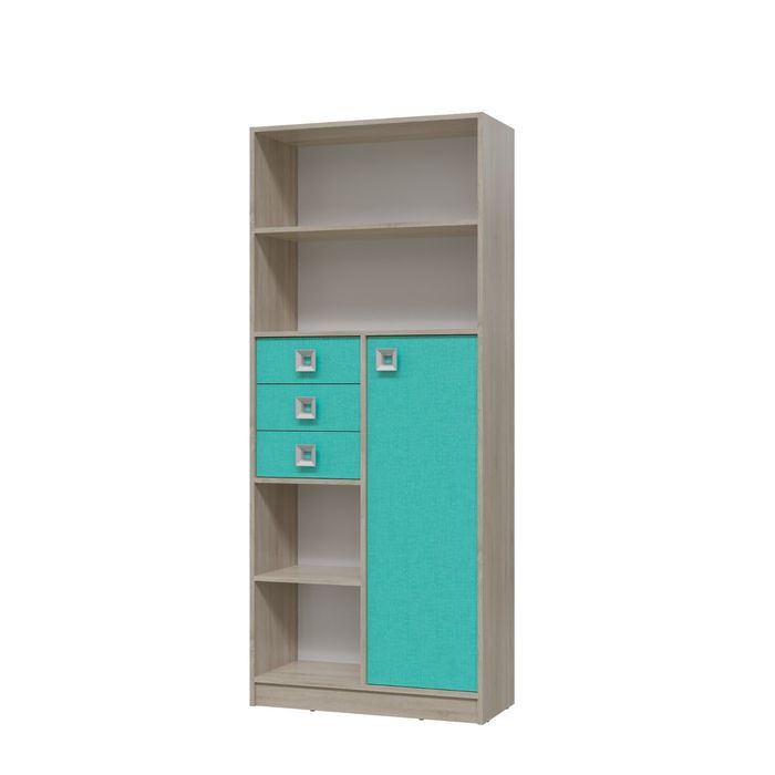 Шкаф стеллаж с дверкой и ящиками СИТИ 800*355*1905 Дуб сонома/Аква