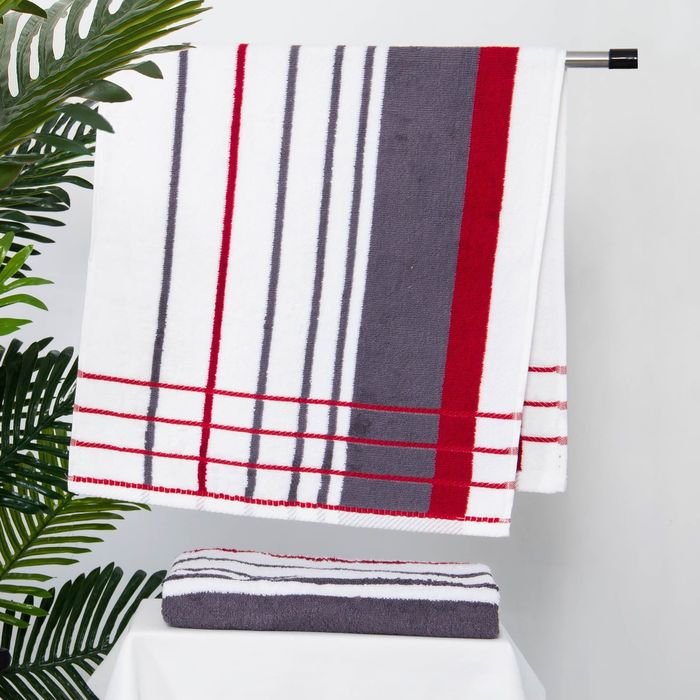Полотенце махровое BERLIN Streifen, размер 50х100 см, 470 г/м2, цвет белый/серый/красный