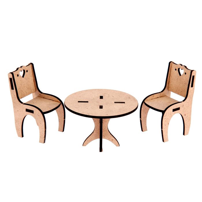 Заготовка для творчества "Столовая для кукольного домика" (стол 8,5х6 см, стулья 4,5х5,5х8,5 см)