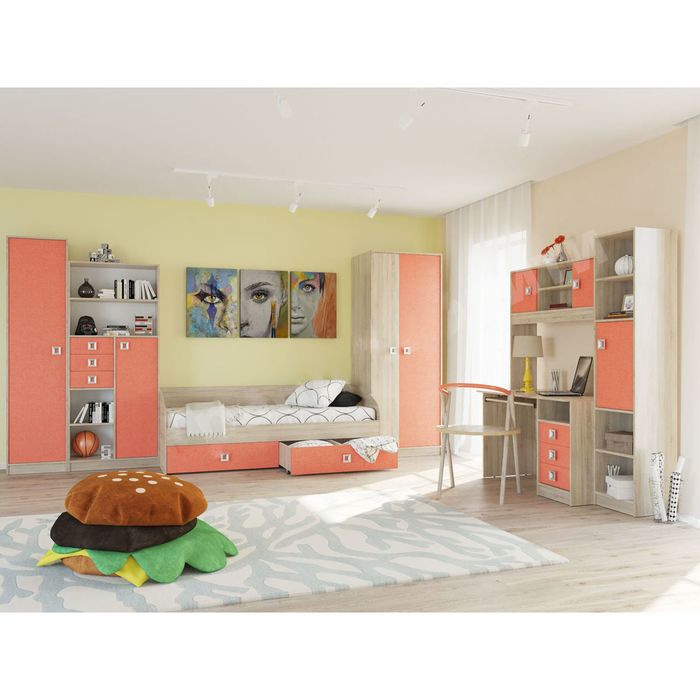 Шкаф пенал с полками СИТИ 500*355*2105 Дуб сонома/Коралл