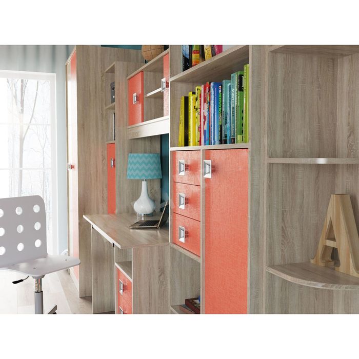 Шкаф пенал с полками СИТИ 500*355*2105 Дуб сонома/Коралл