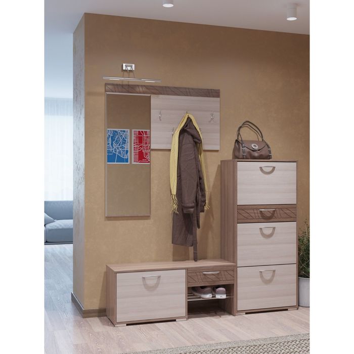 Тумба для обуви ТриО 626*335*1355 Ясень шимо темный/светлый